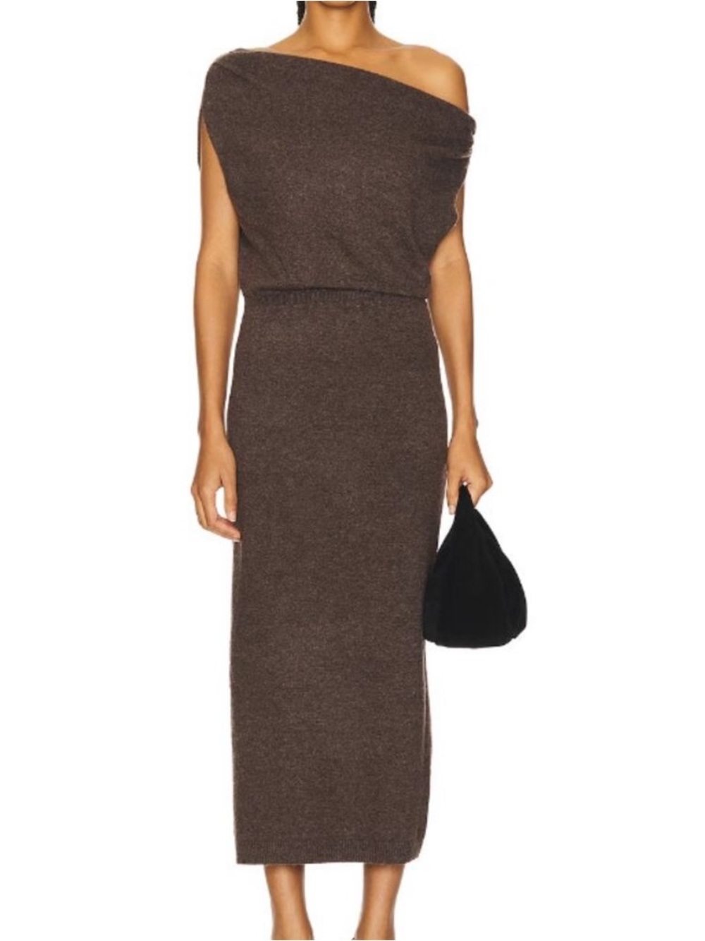 ASTR The Label Off-Shoulder Brown Knit Midi Dress